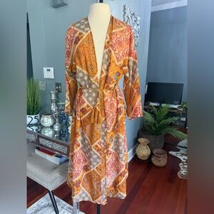 Iris Bohemian Orange and Red Kimono Robe